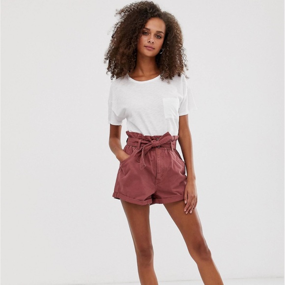 Abercrombie & Fitch denim shorts with paperbag waist - Picture 1 of 6